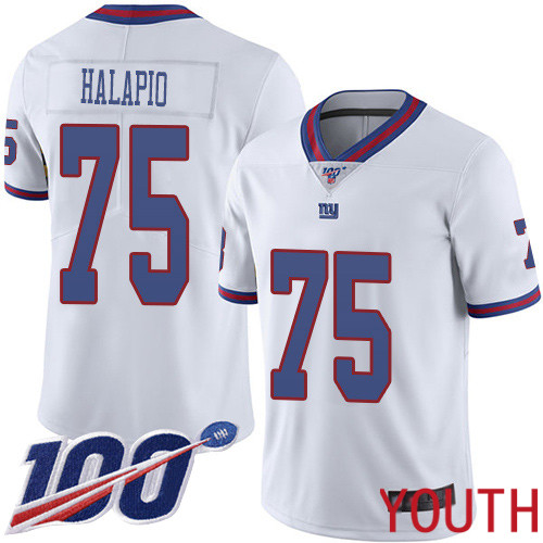 Youth New York Giants #75 Jon Halapio Limited White Rush Vapor Untouchable 100th Season Football NFL Jersey->women nfl jersey->Women Jersey